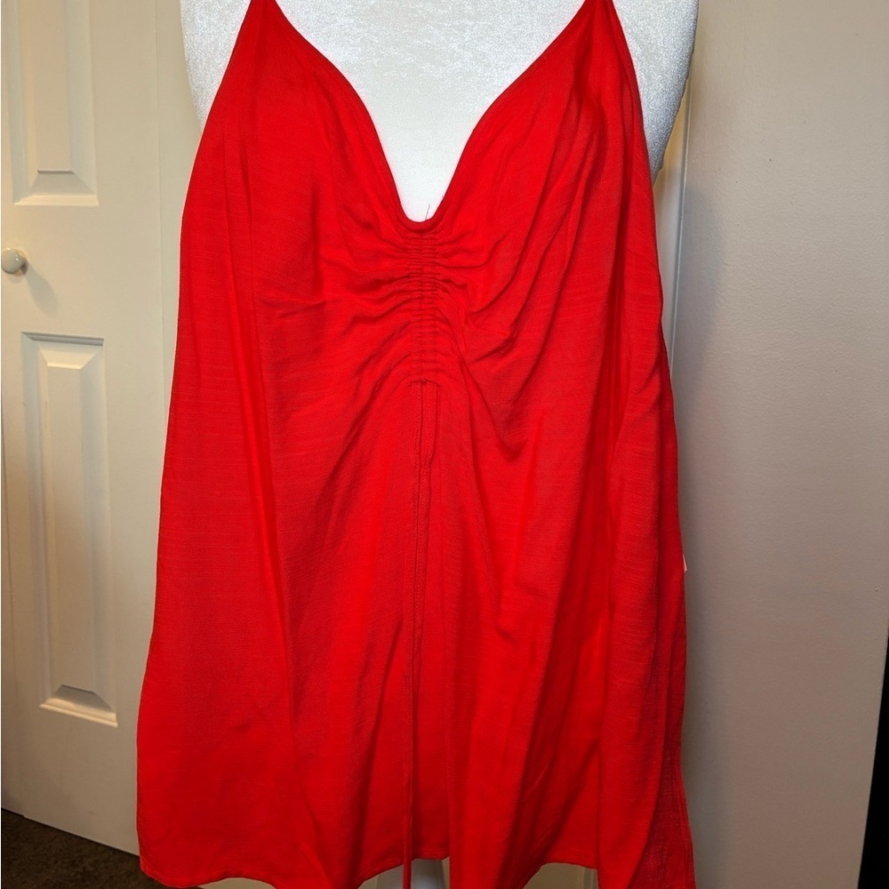Ava & Viv RED Date Night Tank Top Size 2X V Neck Adjustable Cinched NWT